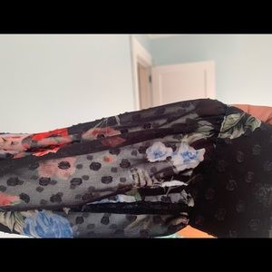Black Floral Wrap Tie Blouse w/ Sheer Sleeves